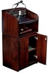 950-901-MY-WT-LWM-5 Tabletop & Base Combo Sound Lectern with Wireless Handheld Mic - Mahogany On Walnut