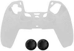 Soft Anti-Slip Silicone Protective Case Cover Skin Grip with Joystick Caps for PS5 Controller Gamepad (White)