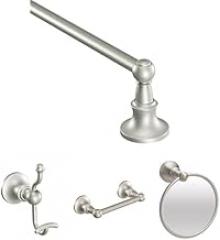 Moen DN4418BN Vale Brushed Nickel 18-Inch Towel Bar + DN4403BN Double Robe Hook + DN4408BN Double Post Pivoting Toilet Paper Holder + DN4486BN Towel-Ring