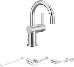 Moen 6221 CIA Collection Single Handle Bathroom Sink Faucet, Chrome + 18 in. Modern Single Towel Bar + Toilet Paper Holder + Hand Towel Bar