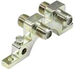 Dual Grounding Block 2 F Type Port Antenna HDTV Block Satellite Dish Coax Cable Outdoor Aerial LNBF Receiver Signal Lighting Ground Spike Voltage Protector