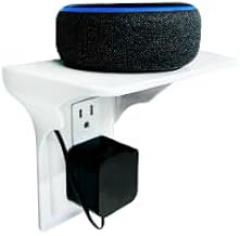 BeraTek Industries Power Perch Outlet Shelf - Bathroom Shelving for Electric Toothbrush, Alexa Stand - 2pk Singe and 2pk Double - White