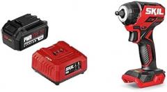 Bundle of SKIL PWR CORE 20 20V Battery and Charger Starter Kit -CB5196B-11 + Skil PWR CORE 20™ Brushless 20V 3/8 in. Compact Impact Wrench Tool Only- IW6739B-00