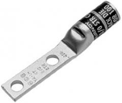 Burndy YA26L2NT14E1 Two Hole Hylug Code Conductor Standard Barrel Copper Compression Narrow Tongue Terminal, 2/0 AWG Conductor, 1/4