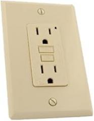 Leviton 7599-MA 15 Amp 125 Volt, SmartlockPro GFCI Monochromatic Receptacle, Midway Wallplate and Screws Included, Almond