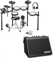 Donner DED-200 Electric Drum Sets with Quiet Mesh Drum Pads, Bundle with Donner Mini Electric Drum Amp 20W, Wireless Electronic Drum Amplifier Keyboard Speaker DDA-20 Protable for Home Practice