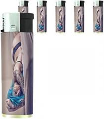 Tattoo Ink Pin Up Girls Model Set of 5 Lighters S33 Electronic Refillable Flame Cigarette Smoking