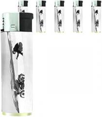 Vintage Retro Skiing Skier Skis Set of 5 Lighters S50 Electronic Refillable Flame Cigarette Smoking