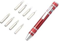Portable Pen-Shape 8-in- Screwdriver Kit with Magnetized Bits, Chrome Vanadium Alloy Steel & Aluminum, Compact Pocket Size Repair Tool Set for Electronics and DIY(Red)