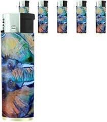 Elephant Art Scene Set of 5 Lighters S28 Electronic Refillable Flame Cigarette Smoking