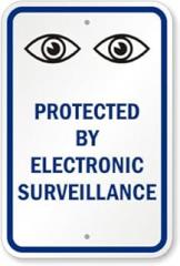 Eye On Surveillance Sign: Protected By Electronic Surveillance Metal Sign Plaque for Home and Outdoor Fence Decor | 8 x 12 in