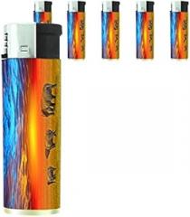 Elephant Art Scene Set of 5 Lighters S33 Electronic Refillable Flame Cigarette Smoking