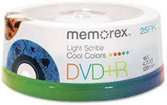 Memorex DVD+R Recordable LightScribe Media Spindle, 25 Count, Blue, 4.7GB/120 Minutes