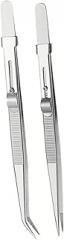 Healifty 2pcs Locking Tweezers Extended Straight and Curved Tips Stainless Steel for Jewelry Rhinestones Crafts Electronics Professional Nail Art Tools