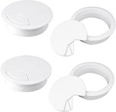 4-Pack 60mm White Desk Cable Grommet, Plastic Wire Hole Cover for Home Office