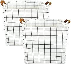 Laundry Hamper 2Pcs Square Laundry Basket Laundry Basket Dirty Clothes Folding Storage Basket(White Grid) (Color : White)