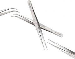 2 Stainless Steel Tweezers Multi-Functional Forceps with Fine Serrated Straight + Angled Tips 5.5