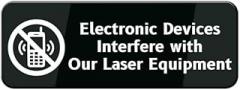 Electronic Devices Interfere With Our Laser Equipment Sign Black White Acrylic Self Stick Door Sign Wall Decal For Offices Businesses House Home Gift For Women Men 3x8 Inch