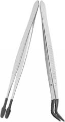 TEHAUX 2pcs Stainless Steel Tweezers Crafting Makeup Stamp Collector Tools Ergonomic Design for Comfortable to Hold for Jewelry Electronics and Home Use