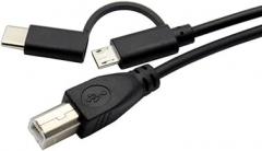 2 in 1 Printer Cable Micro Male + Type C Male to USB 2.0 Type-B Male Cable for Printer Scanner Electronic Piano (1M)
