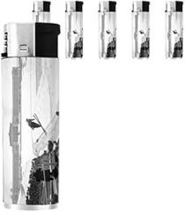 Vintage Retro Skiing Skier Skis Set of 5 Lighters S48 Electronic Refillable Flame Cigarette Smoking