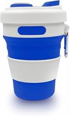 17oz Collapsible Travel Cup With Lid & Metal Hook Reusable Silicone Coffee Folding Mug for Hot/Cold Drink Portable Outdoor Camping Hiking Microwave & Dishwasher Safe (Dark blue)