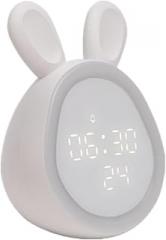 Clocks Bedroom Wall Decor Cartoon Digital Alarm Clock Electronic Display Sound Control Rabbit Night Lamp Desk Rechargeable Music Voice Clock Living Room Wall Decor(White) (White One Size)