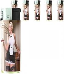 Hot Waitress Pin Up Girls Model Set of 5 Lighters S4 Electronic Refillable Flame Cigarette Smoking