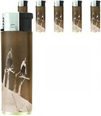 Vintage Retro Skiing Skier Skis Set of 5 Lighters S15 Electronic Refillable Flame Cigarette Smoking