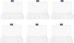 6 Pcs 15Grid Clear Organizer Box Plastic Storage Container with Adjustable Dividers, Transparent Storage Container for Beads Art DIY Crafts Jewelry Fishing Electronics Small Parts