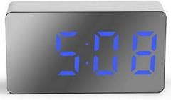 LED Mirror Alarm Clock Digital Alarm Clock Multifunctional Mini Electronic Alarm Clock for Bedroom Living Room Office, Mini Electronic Alarm Clock with LED Mirror for Night (Blue)