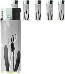 Vintage Retro Skiing Skier Skis Set of 5 Lighters S49 Electronic Refillable Flame Cigarette Smoking