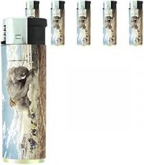 Elephant Art Scene Set of 5 Lighters S35 Electronic Refillable Flame Cigarette Smoking