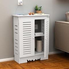 WiFi Router Storage Cabinet with Power Strip & Cable Management, Stylish Floor Standing Modem Organizer for Home & Office, 31.5