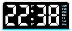LED Digital Alarm Clock with Night Light and Display, Electronic Table Clock with Snooze Function for Bedroom Desk Decor, Black/White(W-blue)