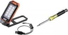 Klein Tools 56403 LED Light, Rechargeable Flashlight/Worklight & 32614 Multi-bit Precision Screwdriver Set, 4-in-1 Electronics Pocket Screwdriver, Professional Phillips and Slotted Bits, EDC