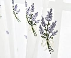 HooHero Purple Embroidery Natural Design Beautiful Transparents Sheer Curtains Beautiful Flower Embroidered Rod Pocket Top Style Panel Tulle Gauze Voile Fabric