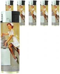 Pin Up Redhead Sexy Nurse Butane Refillable Electronic Lighter Set of 5 Pieces D-236