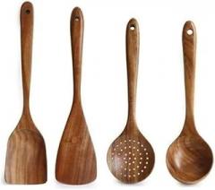 468Pcs Natural Wooden Spoons Set Cooking Serving - Eco-Friendly Kitchen Utensils with Long Handles(4pcs)