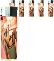 Bad Girls Pin Up Girl Model Set of 5 Lighters S23 Electronic Refillable Flame Cigarette Smoking