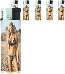 JS & Caren French Pin Up Girls France Set of 5 Lighters S2 Electronic Refillable Flame Cigarette Smoking