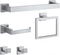 Aboiled 5-Piece Stainless Steel Bathroom Accessory Set - Modern Towel Bar, Toilet Paper Holder, Hooks