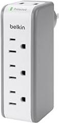 Belkin Wall Mount Surge Protector - 3 AC Multi Outlets & 2 USB Ports - Flat Rotating Plug Splitter - Wall Outlet Extender for Home, Office, Travel, Computer Desktop & Phone Charger - 918 Joules