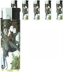Elephant Art Scene Set of 5 Lighters S26 Electronic Refillable Flame Cigarette Smoking