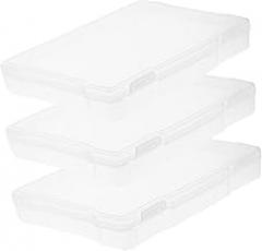 Lurrose 3Pcs Photo Storage Boxes with Snap Tight Closure Multi Functional Desktop Organizer for Photos Postcards Jewelry Electronic Components Compact White Containers