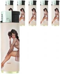 Pin Up Brunette In Sheer Dress Butane Refillable Electronic Lighter Set of 5 Pieces D-536