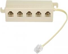 xiwai RJ11 Phone Line Splitter 1-to-5 Way Outlet 6P4C RJ12 Plugs Telephone Modular Jack Line Adapter Beige 1-in-5-out