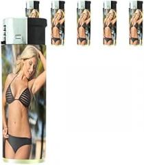 French Pin Up Girls France Set of 5 Lighters S4 Electronic Refillable Flame Cigarette Smoking