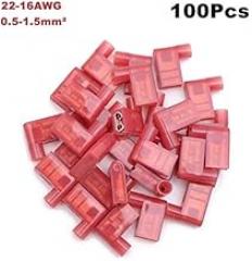 100PCS Crimp Terminals FLDNY2-250 Nylon Flag Female Terminal insulated flag 6.3 plug Right Angle Terminals 1.5-2.5mm 16-25AWG - (Color: 7 TYPE RED 100Pcs)