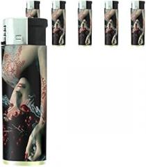 Tattoo Ink Pin Up Girls Model Set of 5 Lighters S35 Electronic Refillable Flame Cigarette Smoking